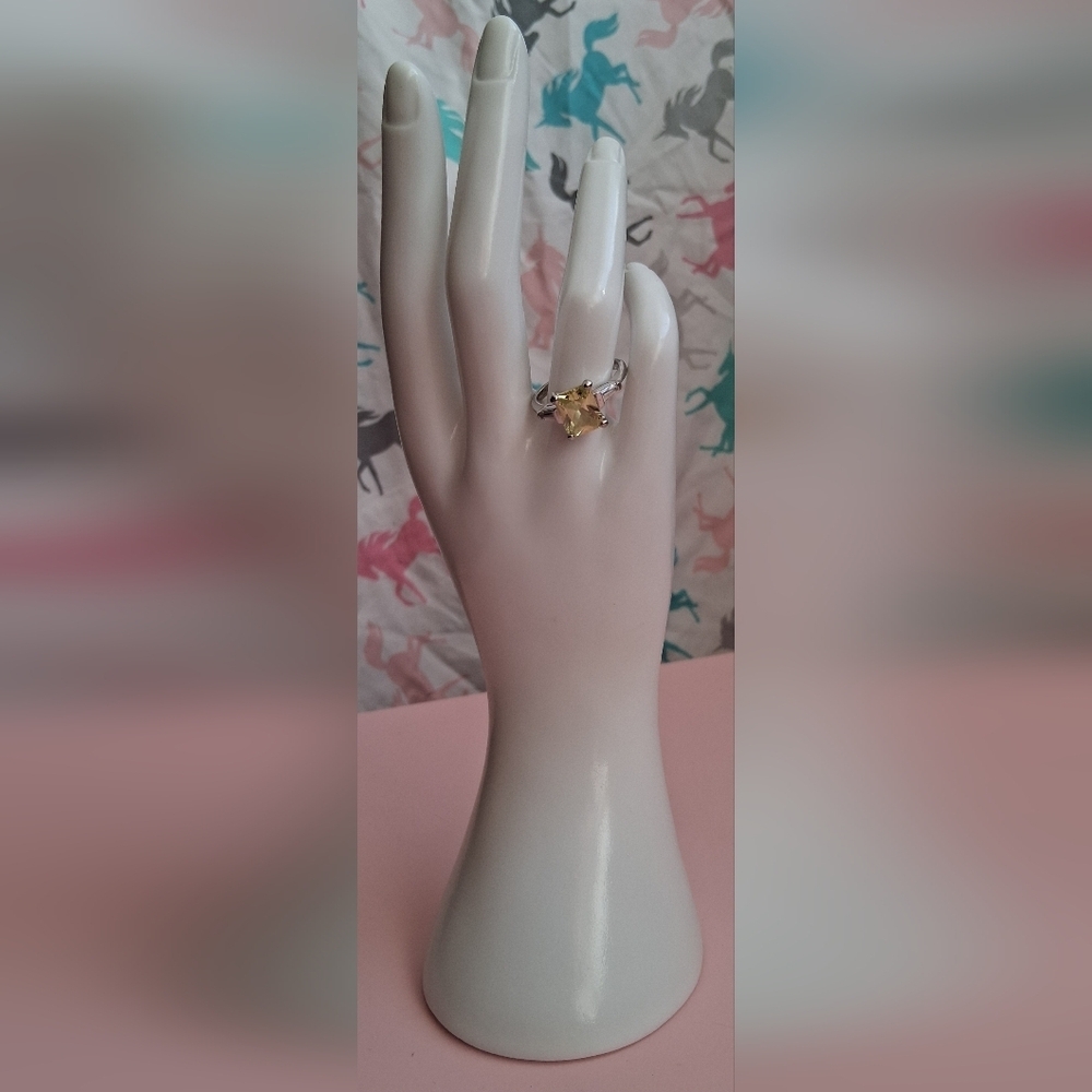 EUC Thailand Lemon Quartz & White Topaz Sterling Gemstone Crystal Ring SZ 9